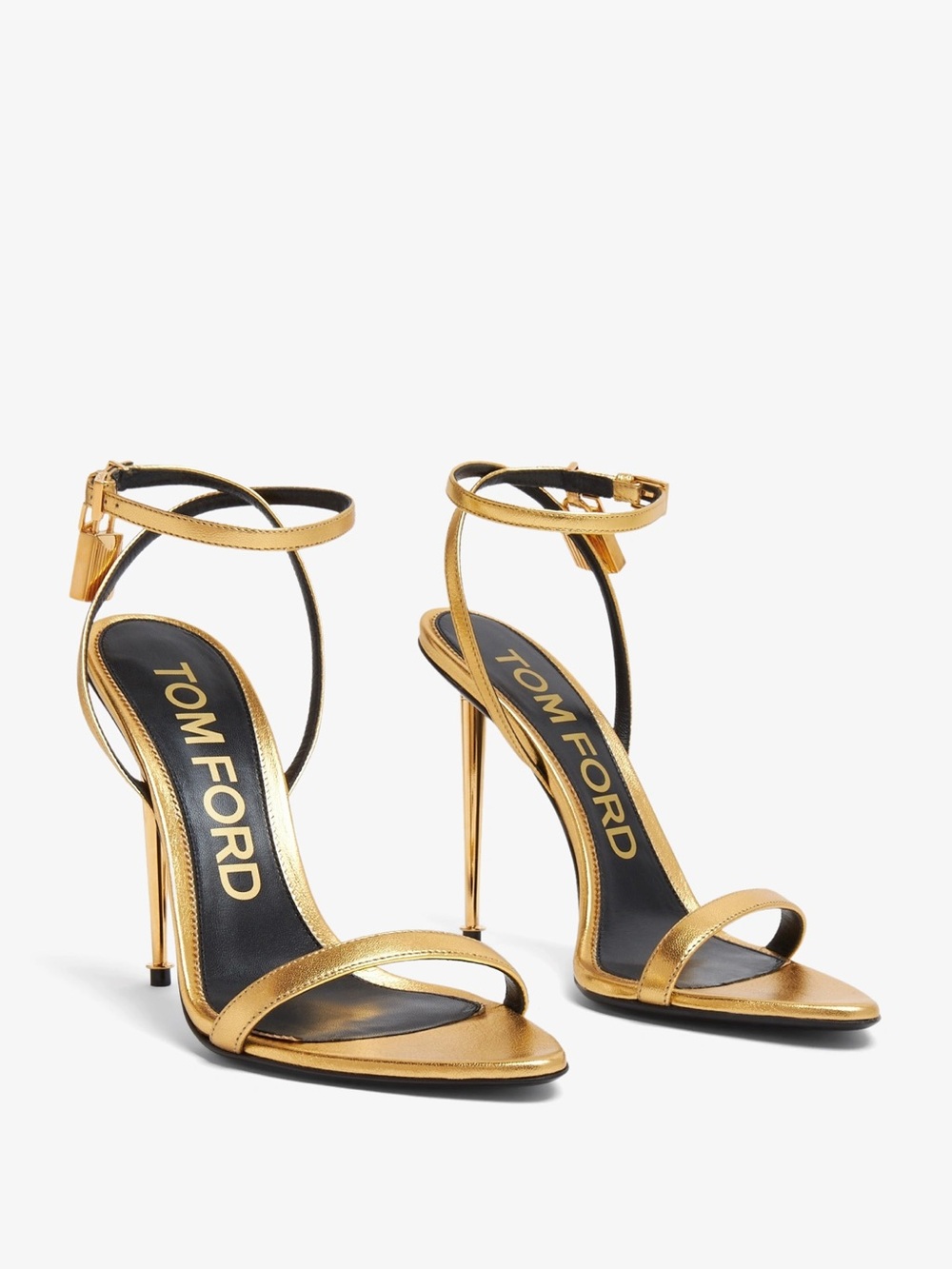 Tom Ford Padlock Naked 105 Gold Leather Heeled Sandals Sz 37 - Picture 4 of 17